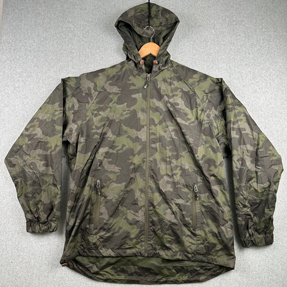 Cold Storage Windbreaker Mens 2XL Foul Weather Gear Green Camo Jacket Hooded
